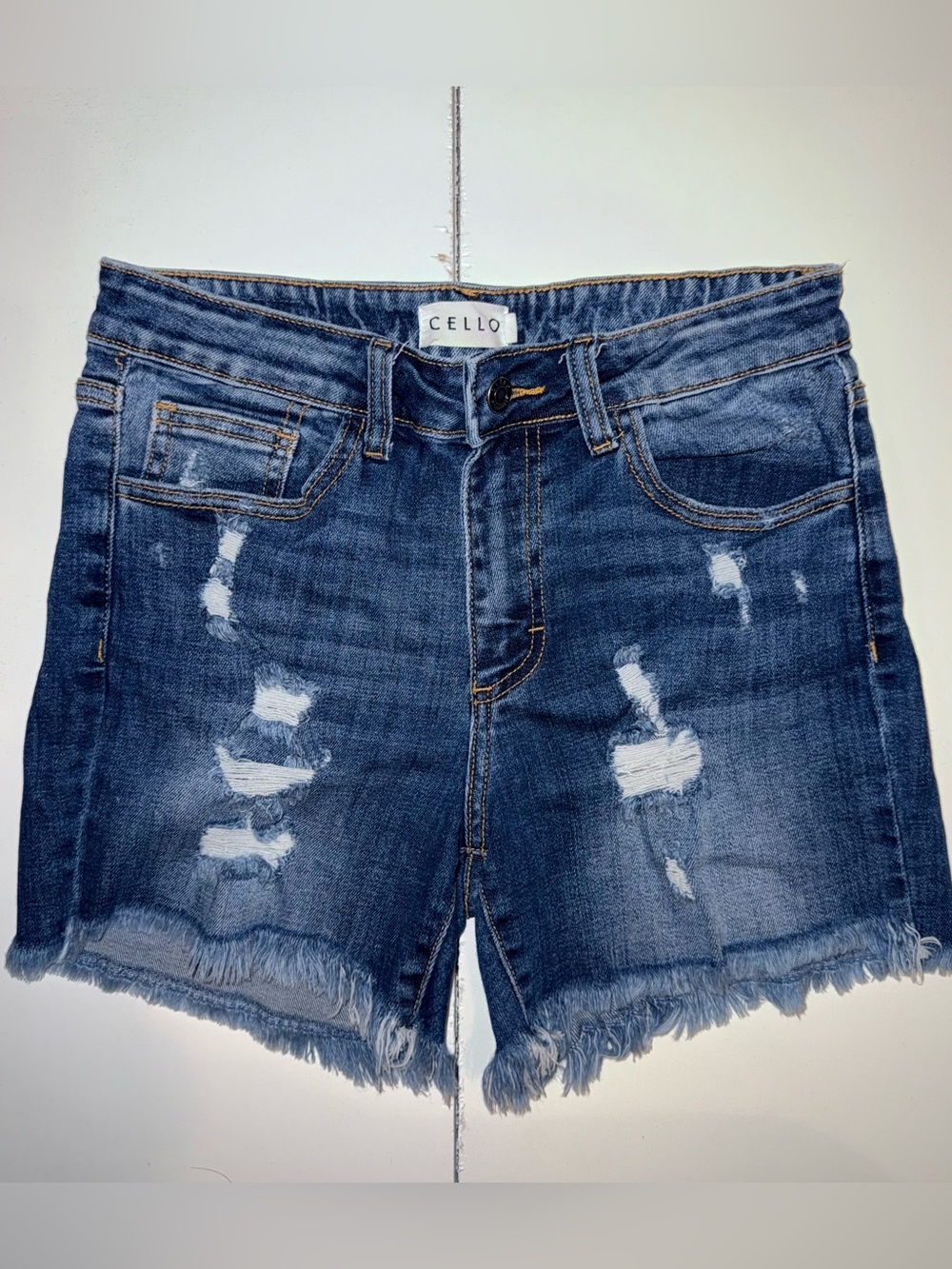 CELLO Distressed Jean Shorts - Dark Blue